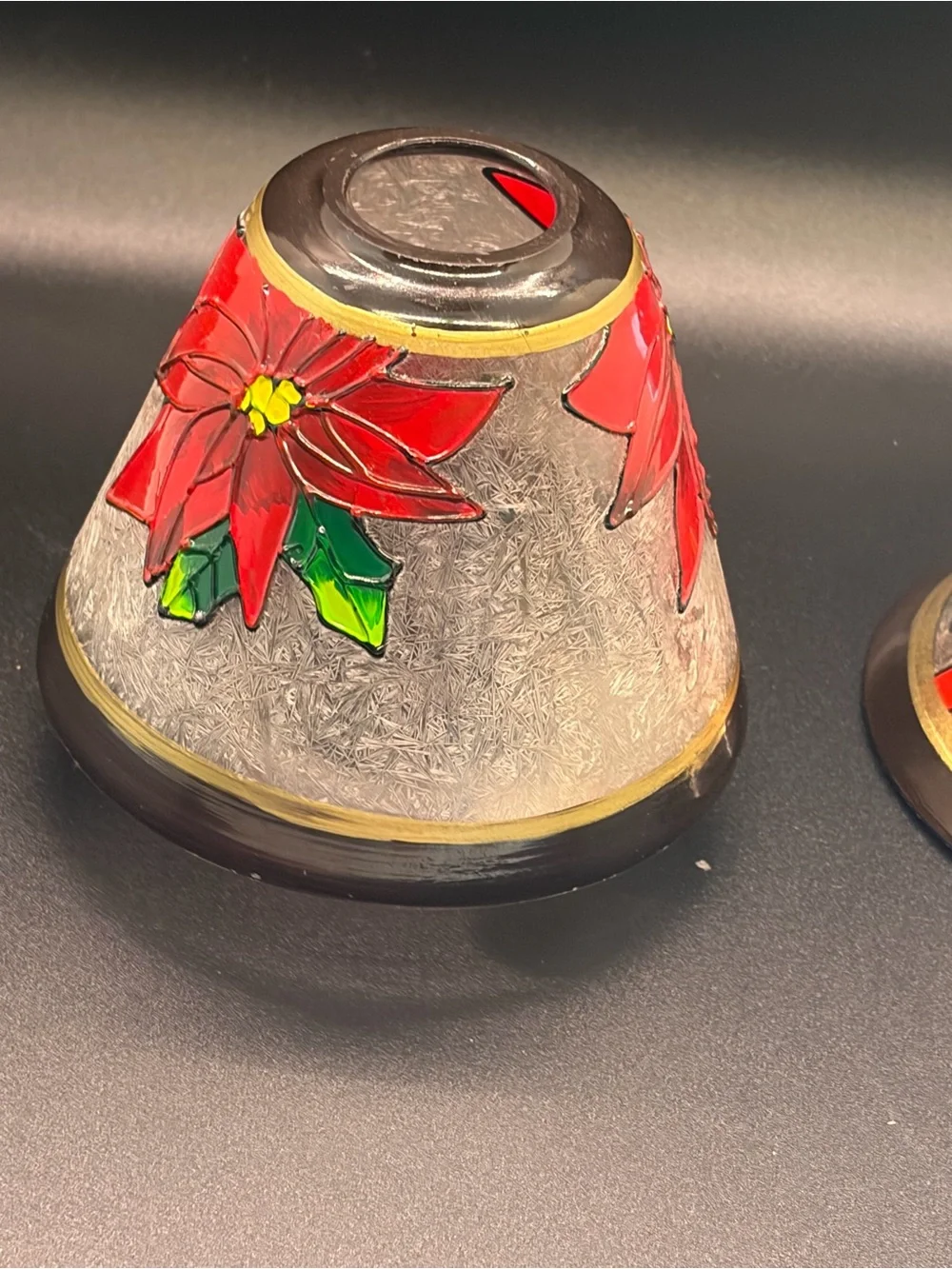 Vintage Yankee Candle Poinsettia Crackle Glass Jar Shade with Matching Plate